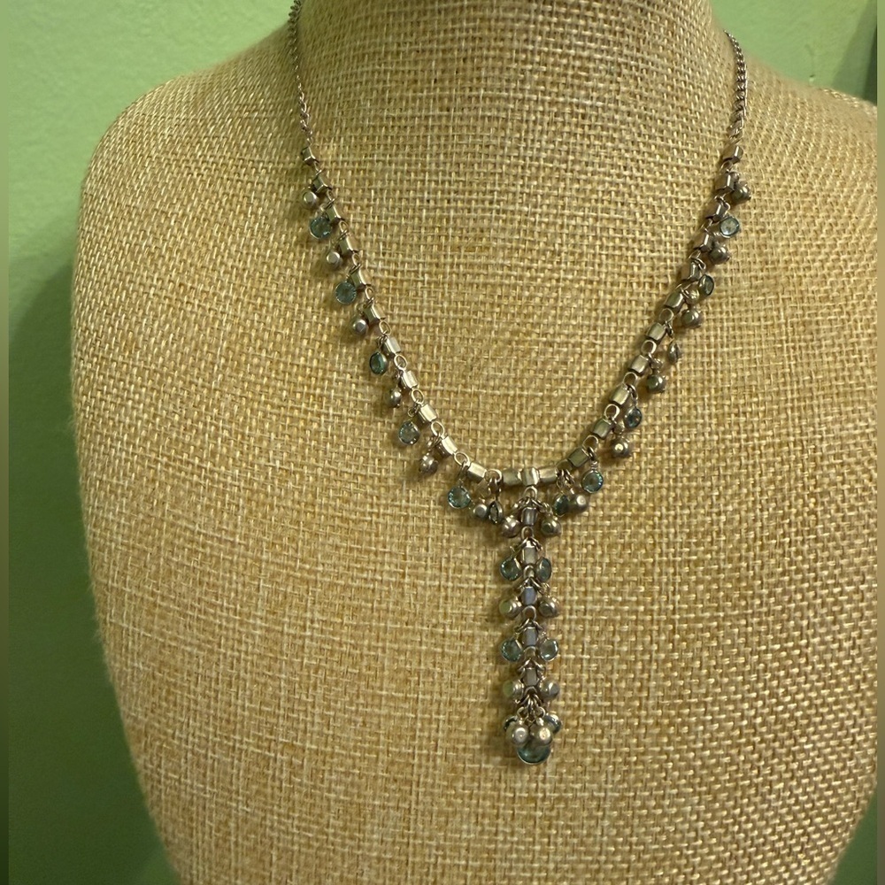 Elegant Silver and Blue Y Necklace
